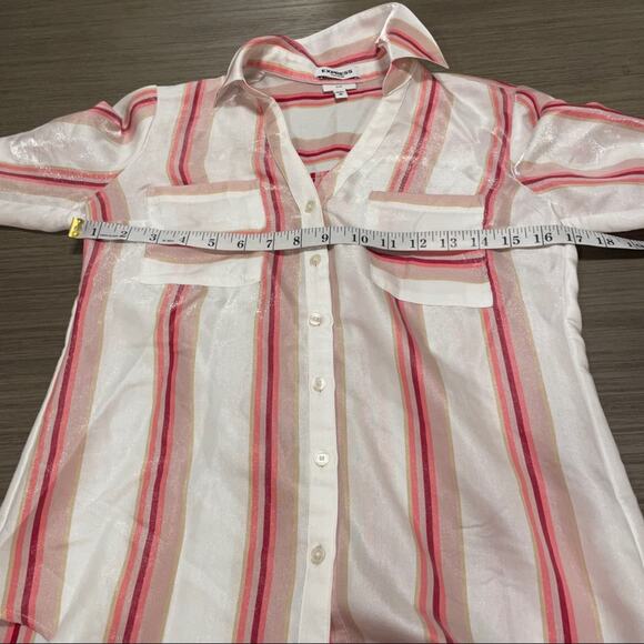 Express Pink & White Stripe Button Down Top Size XS - Picture 11 of 12